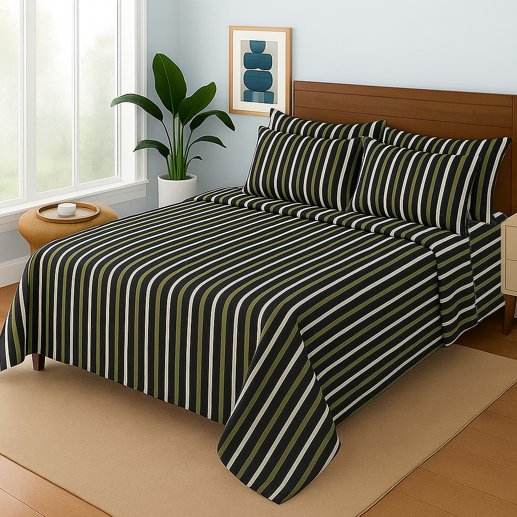 Black Lines- Bedsheet With 4 Pillow Covers