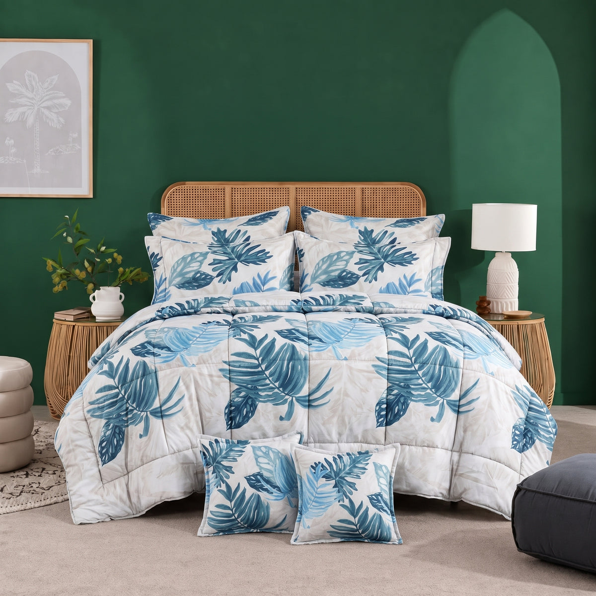 Sapphire Monstera Meadow - 8pcs Premium Comforter Set
