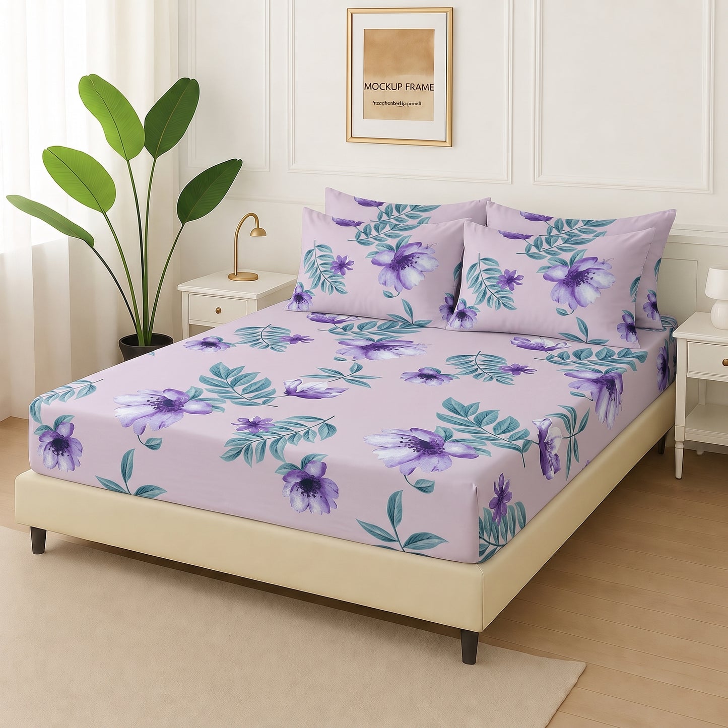 Wisteria Breeze - Fitted Bedsheet With 4 Pillow Covers