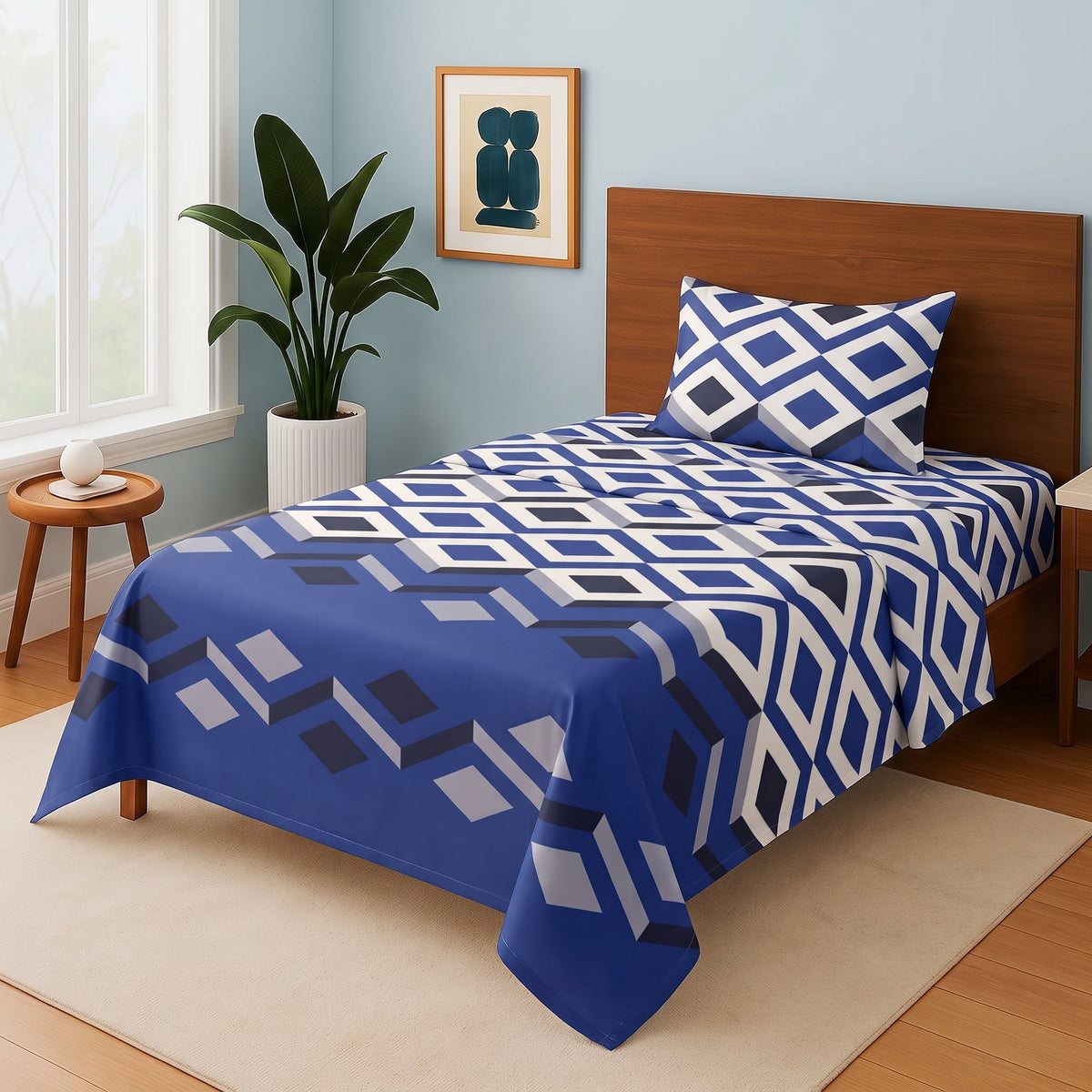 Cobalt Diamond Wave - Single Bedsheet Set