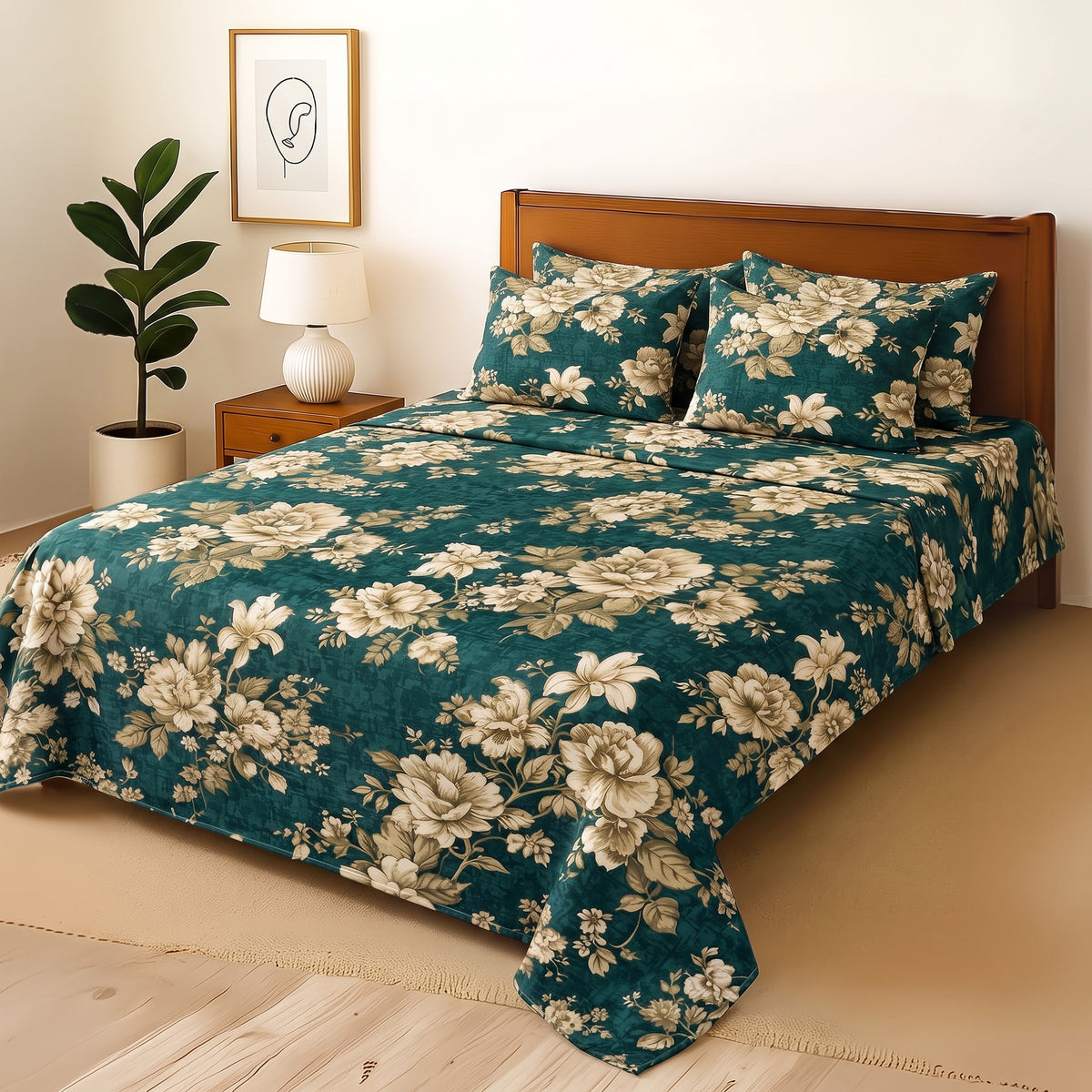 Greeny - Bedsheet With 4 Pillow Covers