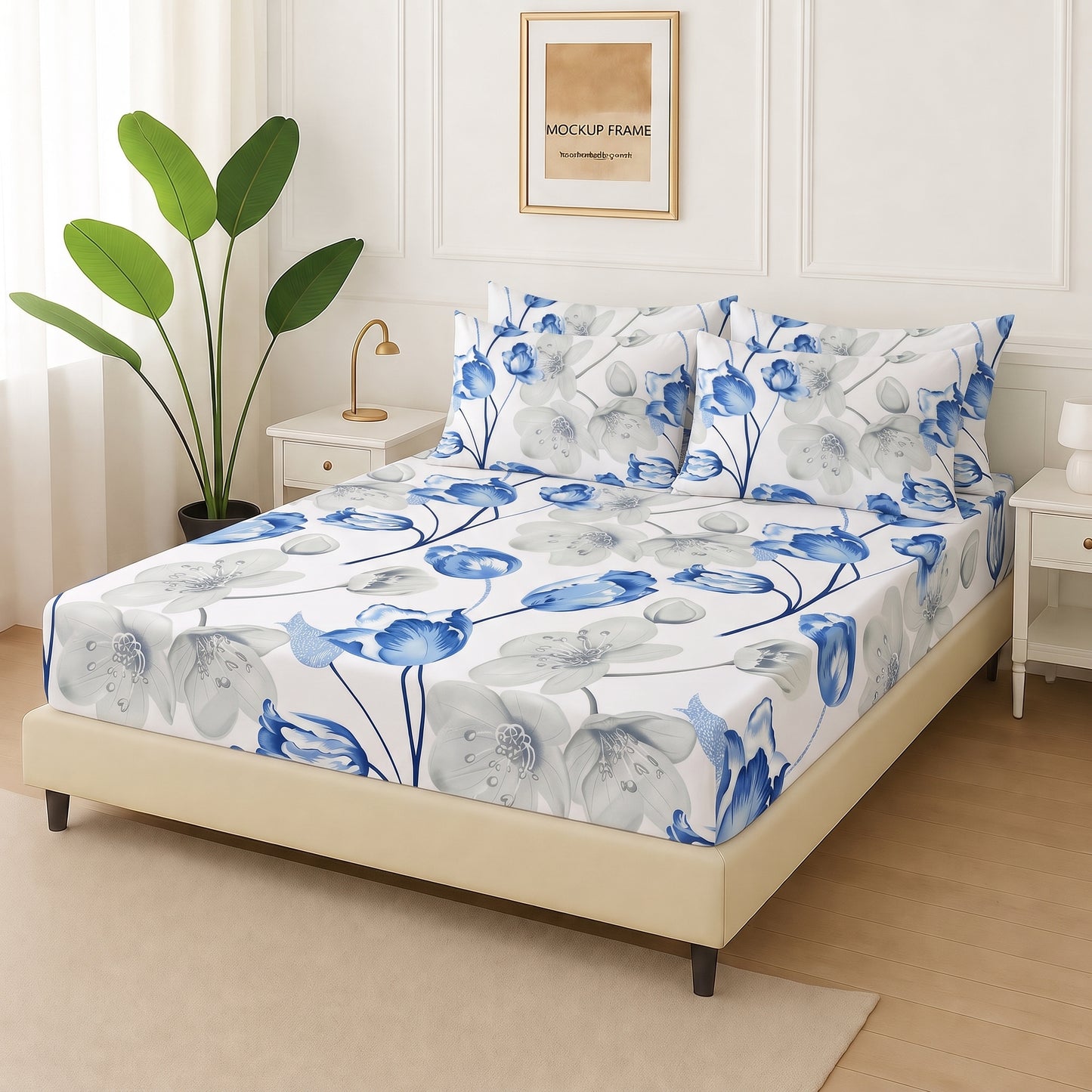 Bluebell Cascade - Fitted Bedsheet With 4 Pillow Covers