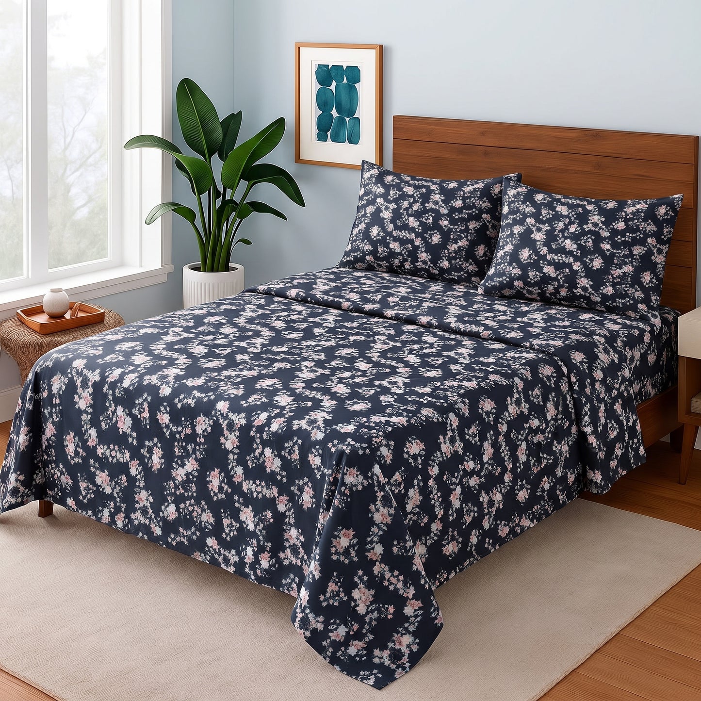 Starlit Micro-Blooms - Bedsheet Set