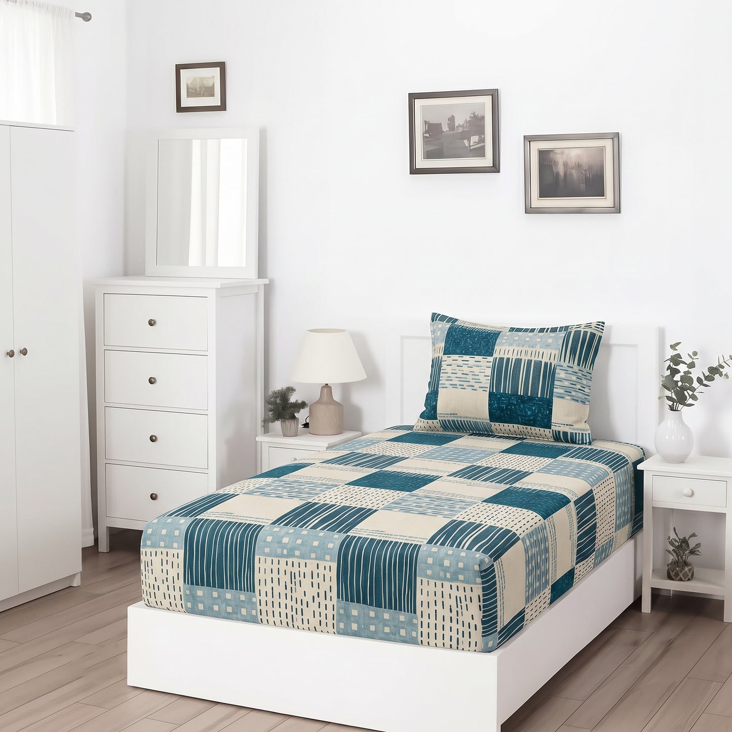 Green Square - SINGLE Fitted Bedsheet Set