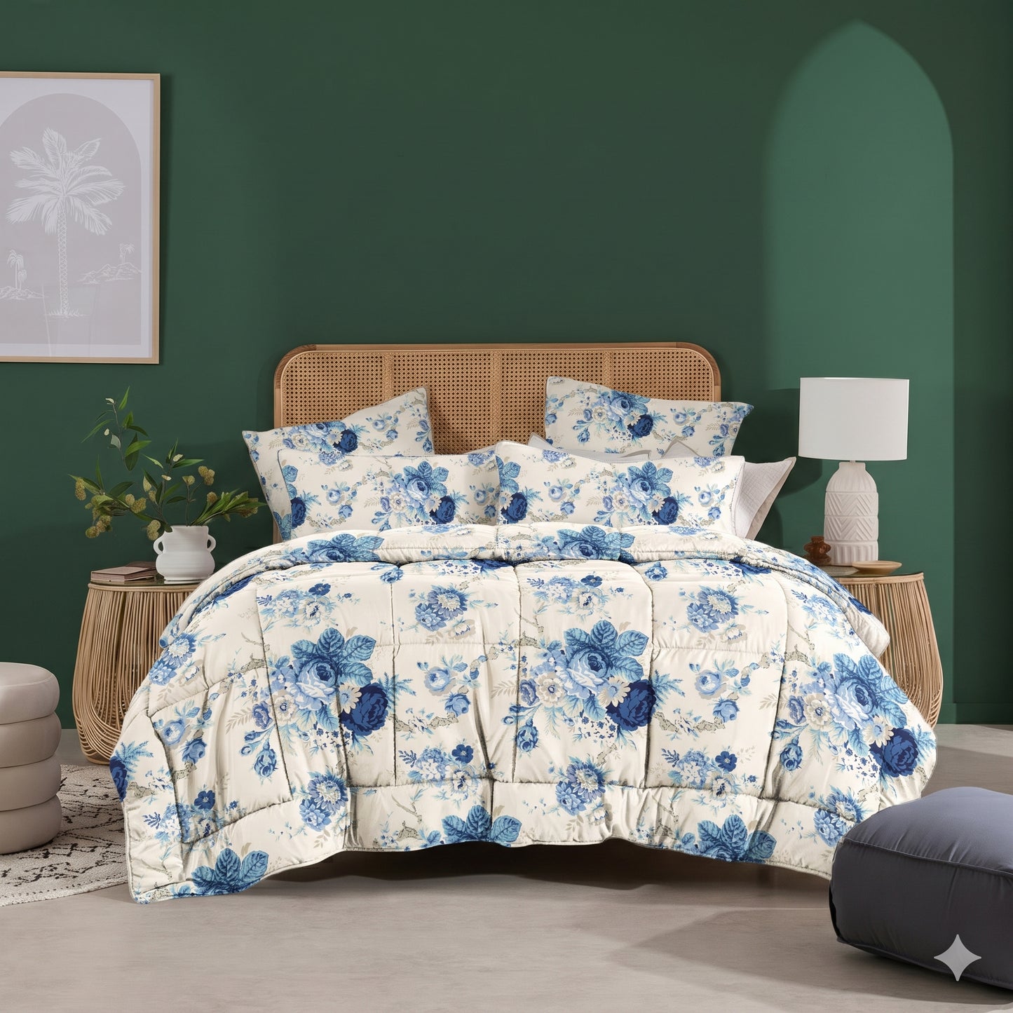 Royal Blue Botanical - 6pcs Premium Comforter Set