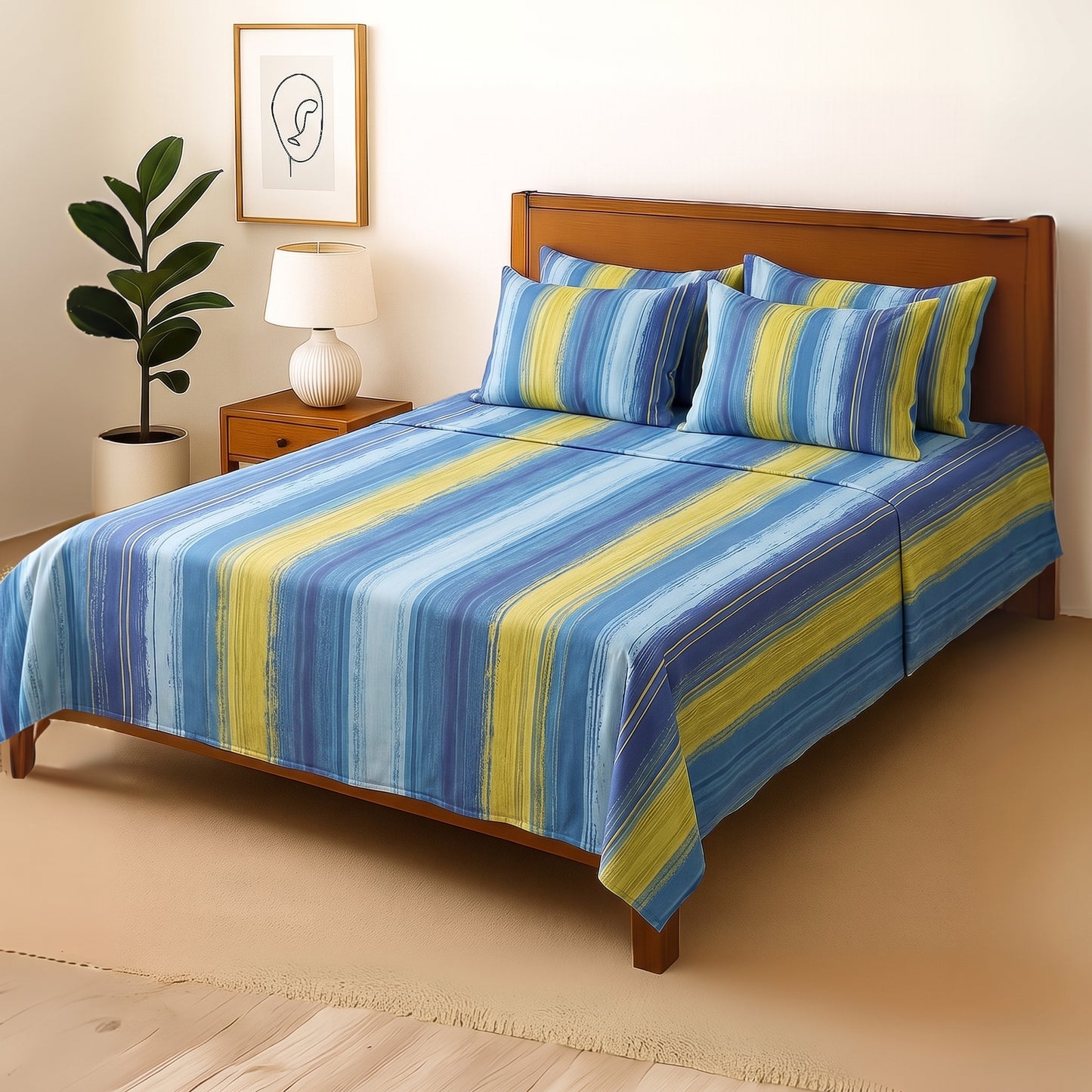 Multiple Lines - Bedsheet With 4 Pillow Covers