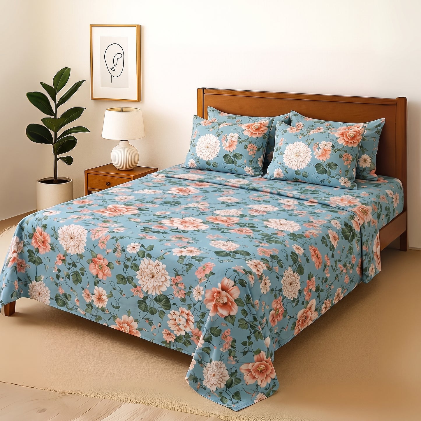 Peony - Bedsheet With 4 Pillow Covers
