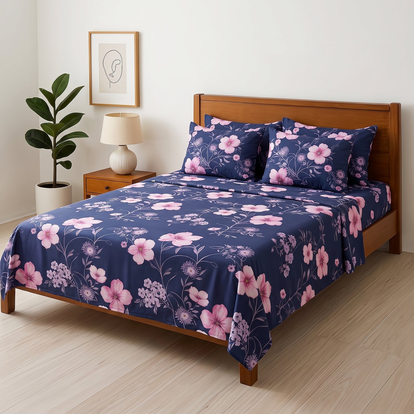purple tulip - Bedsheet With 4 Pillow Covers