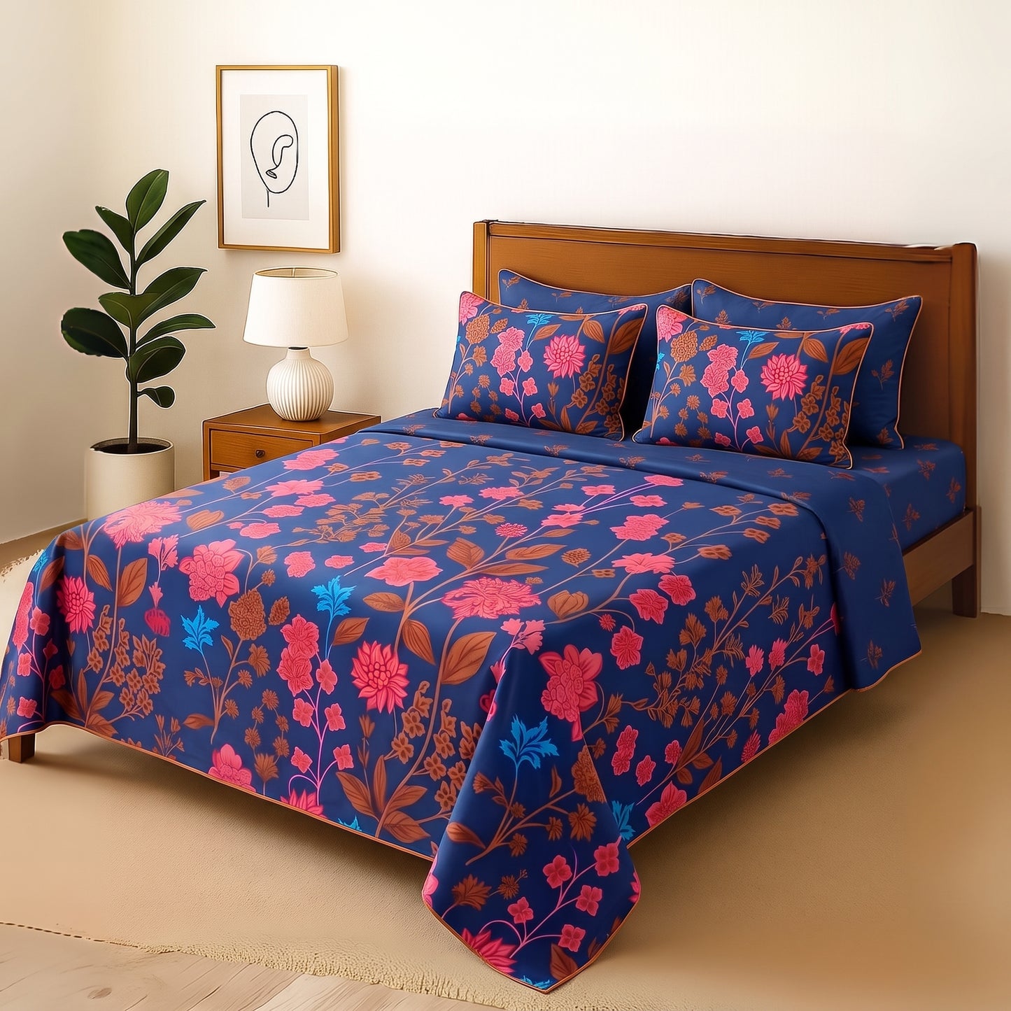 royal peony - Bedsheet With 4 Pillow Covers