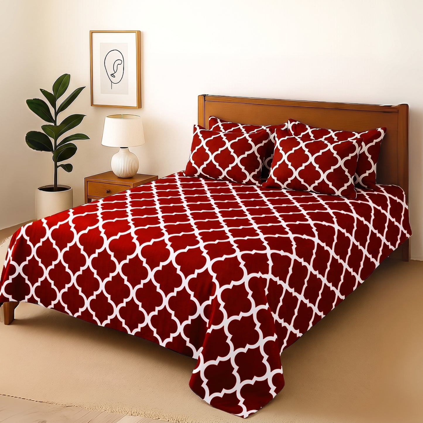 red check - Bedsheet With 4 Pillow Covers