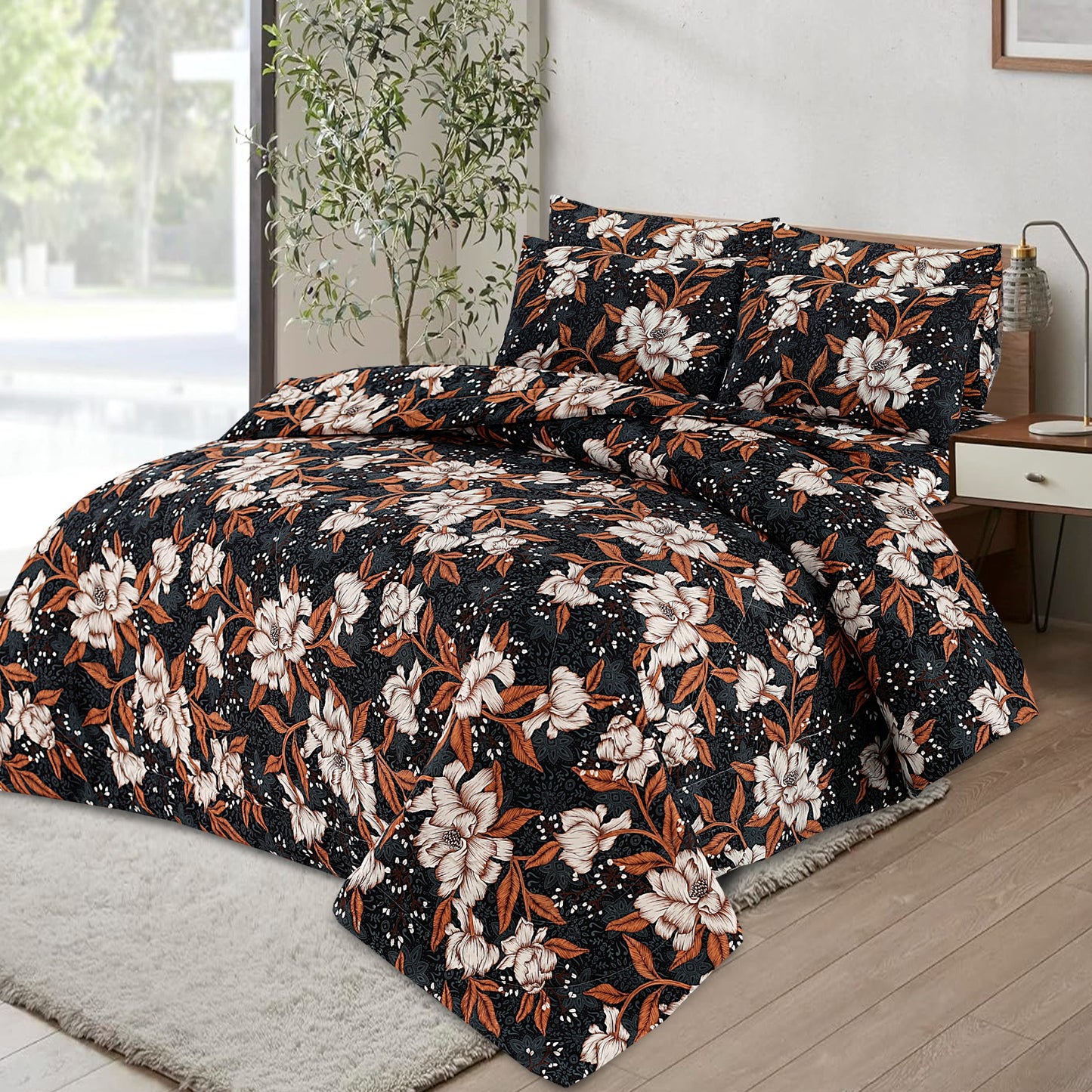 Black Thunder- Premium Pure Cotton 6pcs Comforter Set
