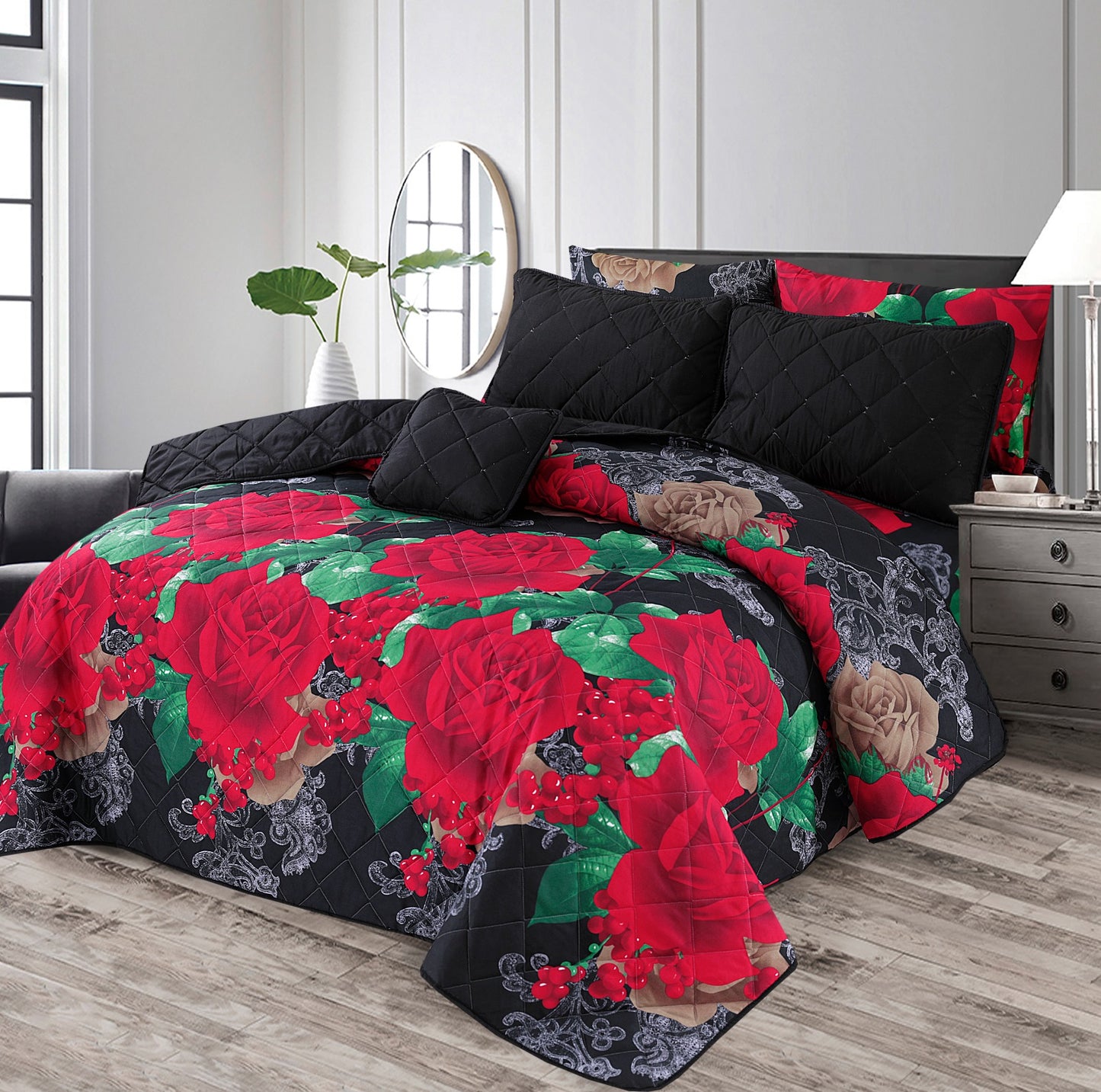 Black Rose - 7pcs PREMIUM Summer Comforter Set (Light Filling)