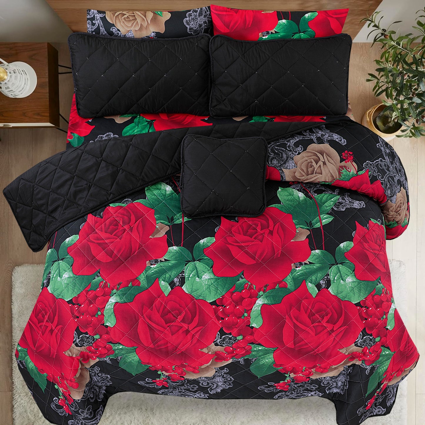 Black Rose - 7pcs PREMIUM Summer Comforter Set (Light Filling)