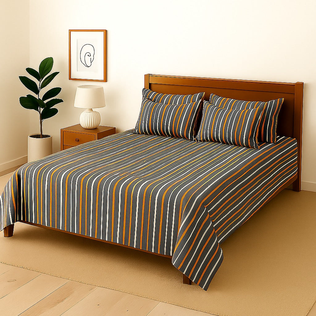 Grey Lines- Bedsheet With 4 Pillow Covers