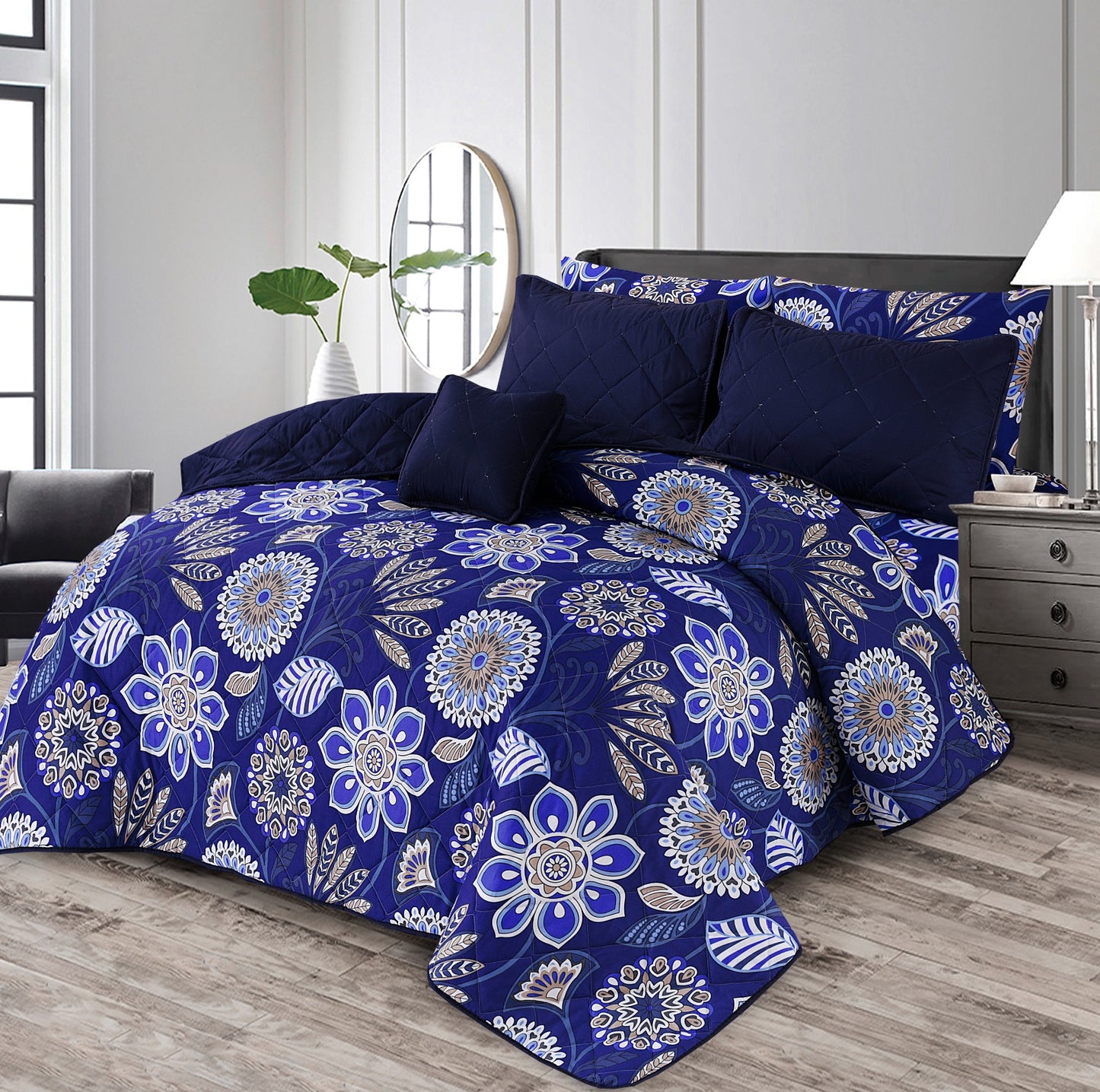 Turkish Blue - 7pcs PREMIUM Summer Comforter Set (Light Filling)