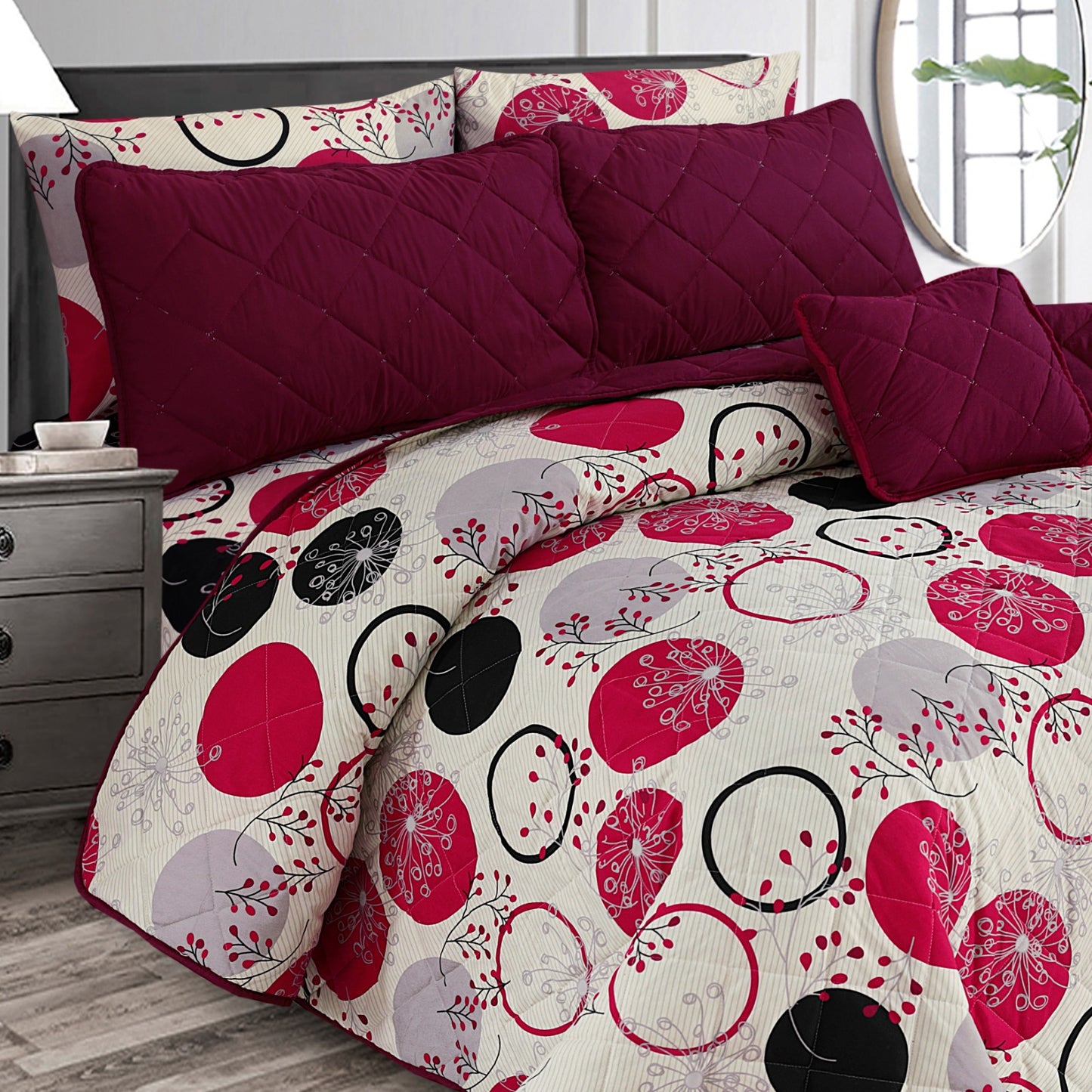 Cicular Red - 7pcs PREMIUM Summer Comforter Set (Light Filling)