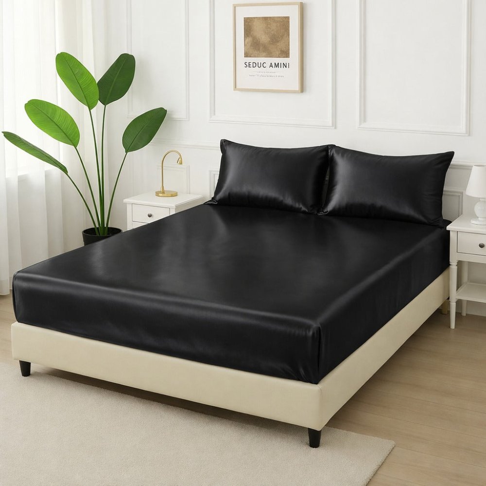 Black - Fitted Bedsheet Set - Zaraish.com
