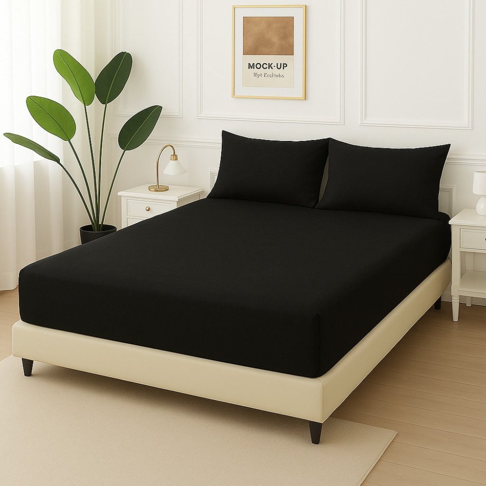Black Plain - Fitted Bedsheet Set - Zaraish.com