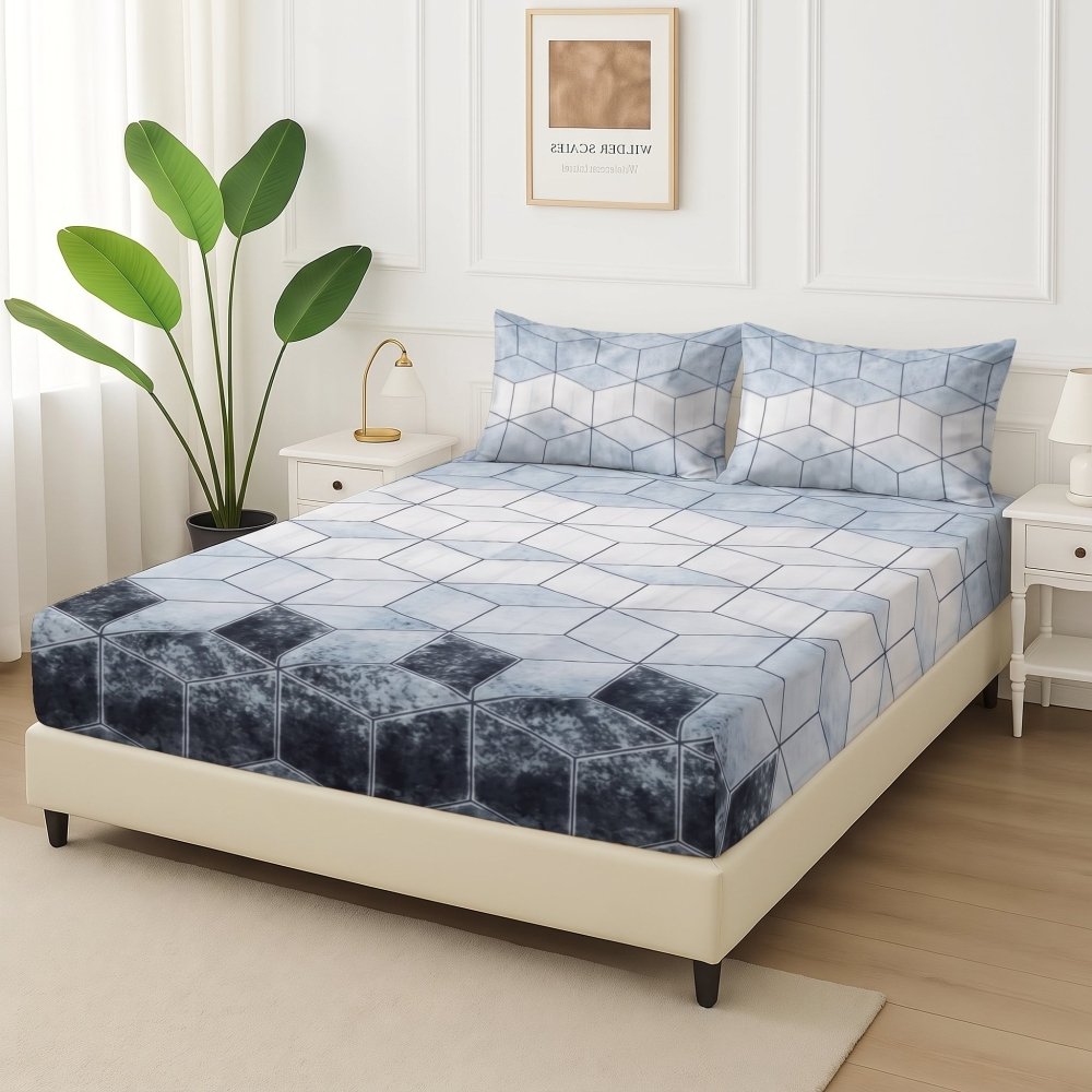 Blue Prism Grid - Fitted Bedsheet Set - Zaraish.com