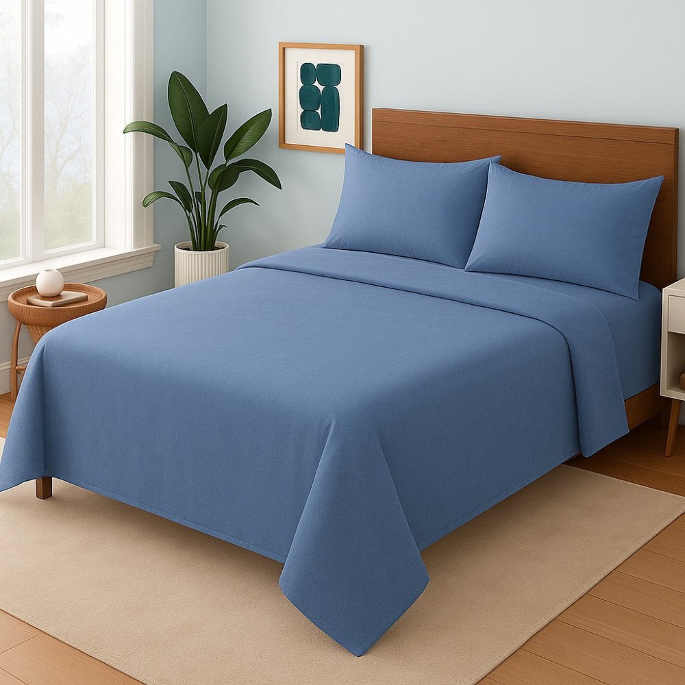 BLUE PURE COTTON - Bedsheet Set - Zaraish.com