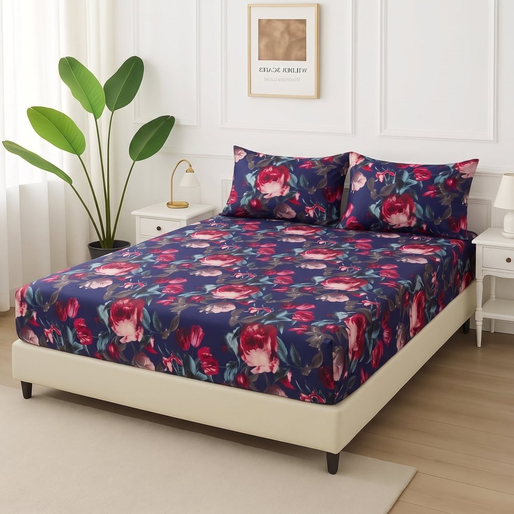 Dark Sapphire Rose - Fitted Bedsheet Set - Zaraish.com