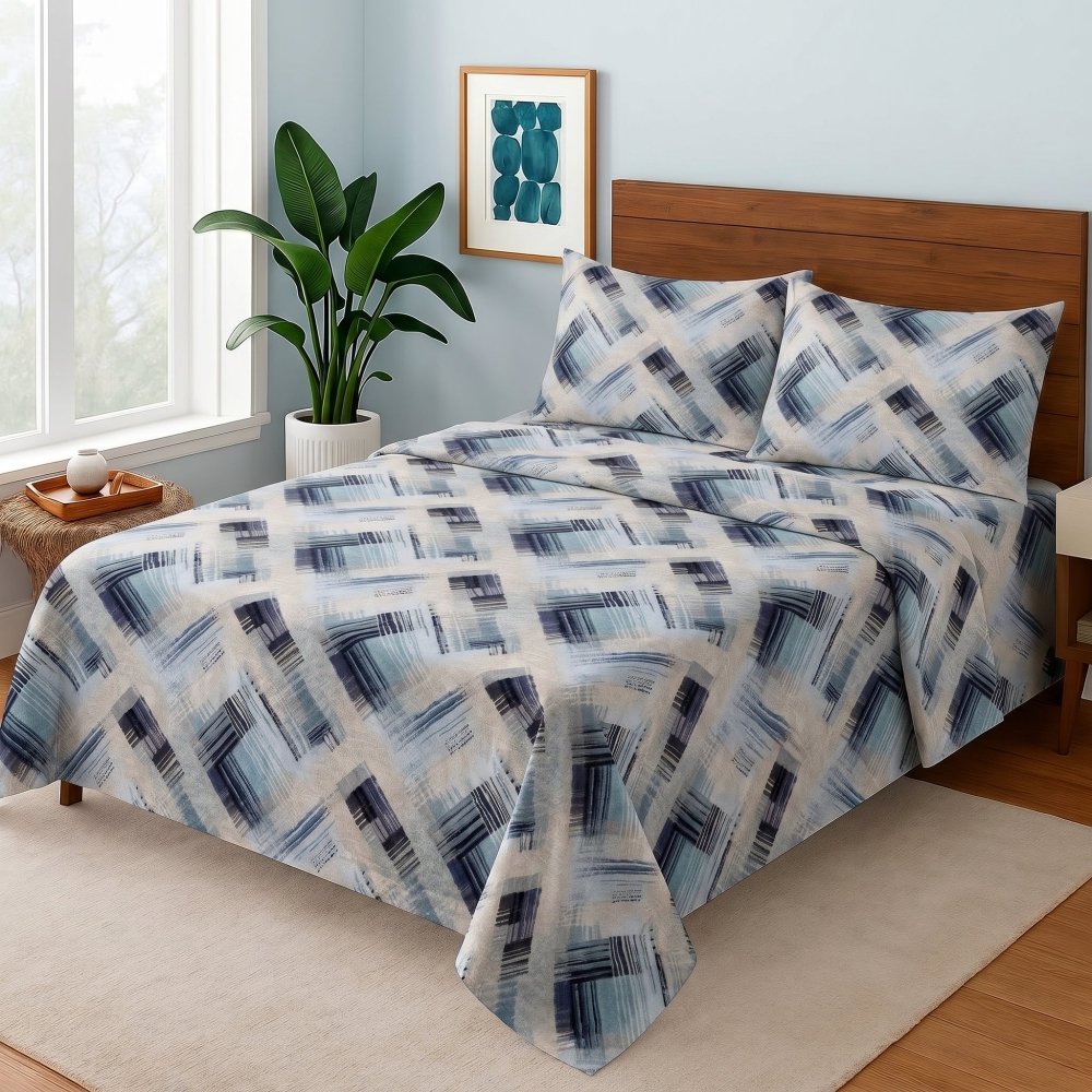 Indigo Grid - Bedsheet Set - Zaraish.com