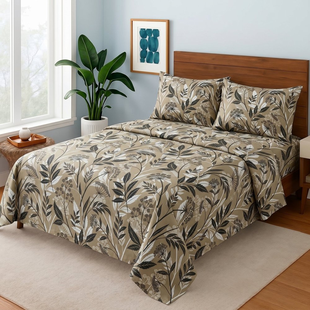 Latte Foliage - Bedsheet Set - Zaraish.com