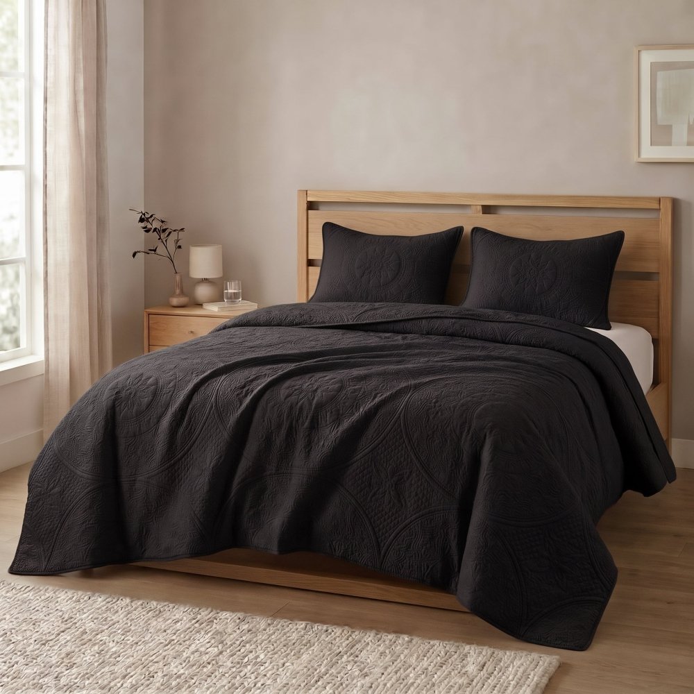 Obsidian Gold Marble Black Bedspread - 6 Pcs - Zaraish.com