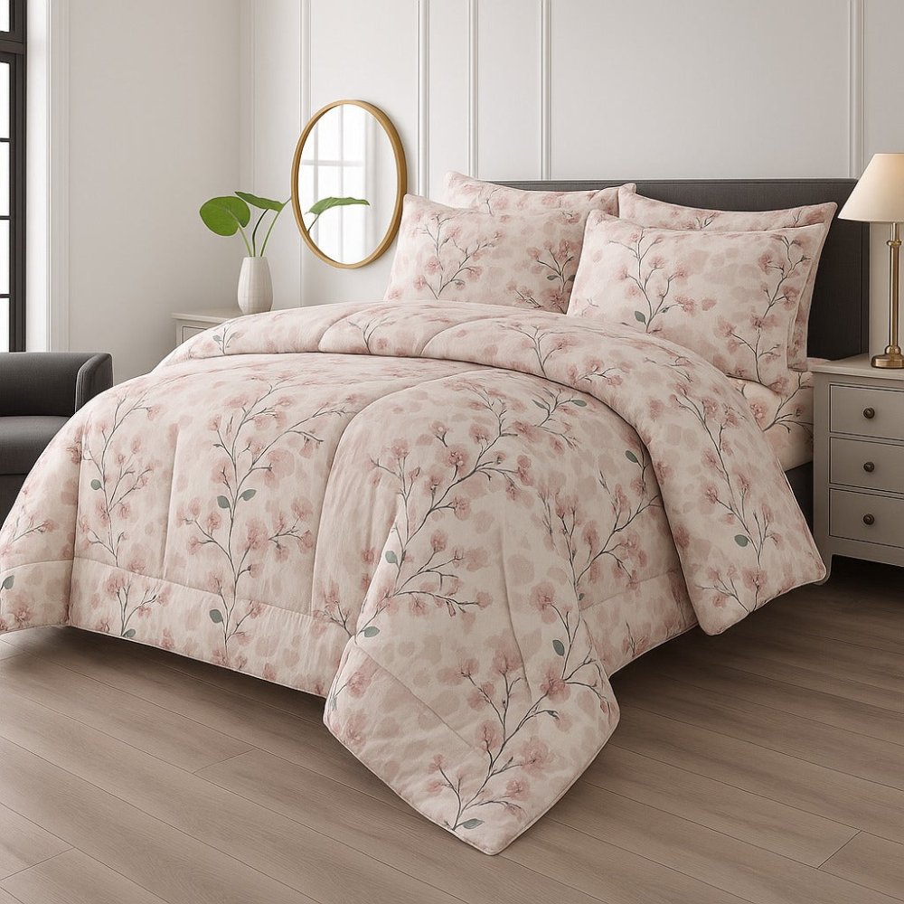 Pink Tehni - 7pcs Summer Comforter Set (Light Filling) - Zaraish.com