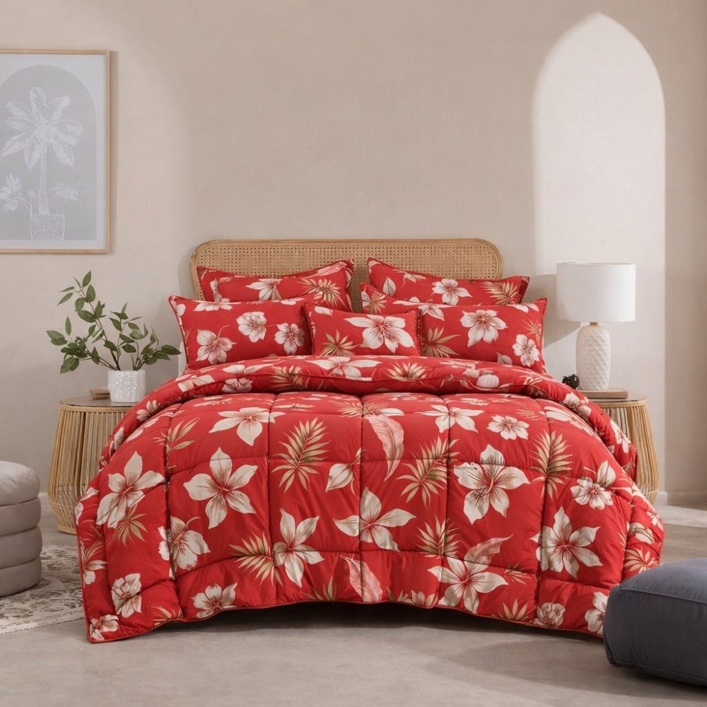 Red Lilies - 6pcs Premium Comforter Set - Zaraish.com