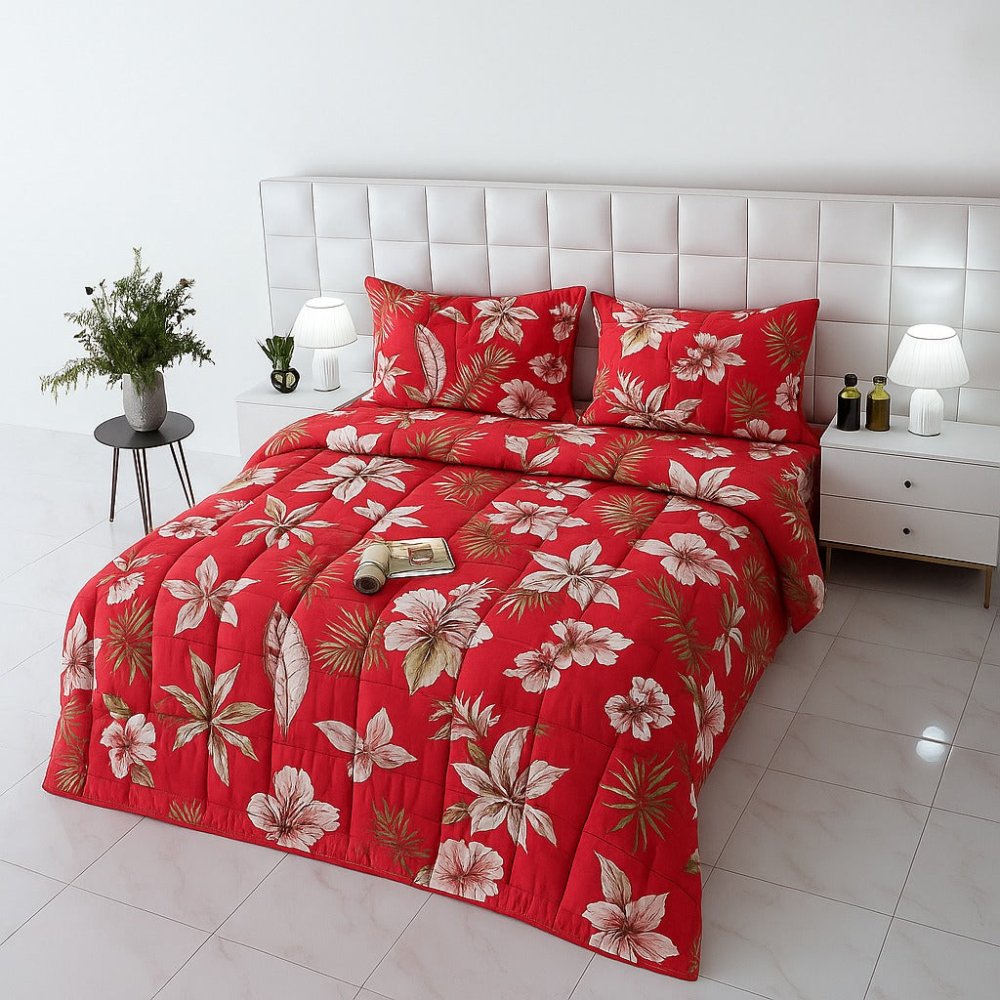 Red lilies - 6pcs Quilt Cover Set (Without Filling) - Zaraish.com