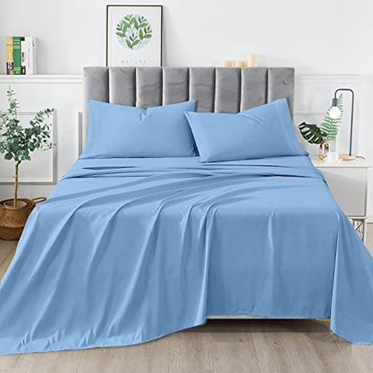 3pcs King Size Bedsheet Set - Plain Sky Blue - Zaraish.com