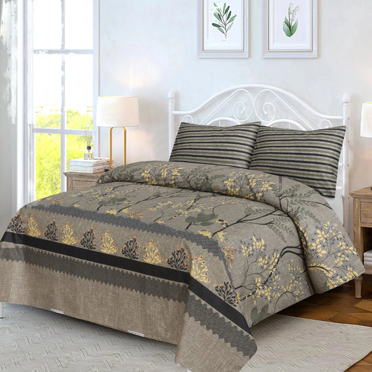 Grey Leaves- Bedsheet Set