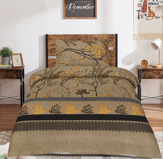 Grey Leaves- Single Bedsheet Set