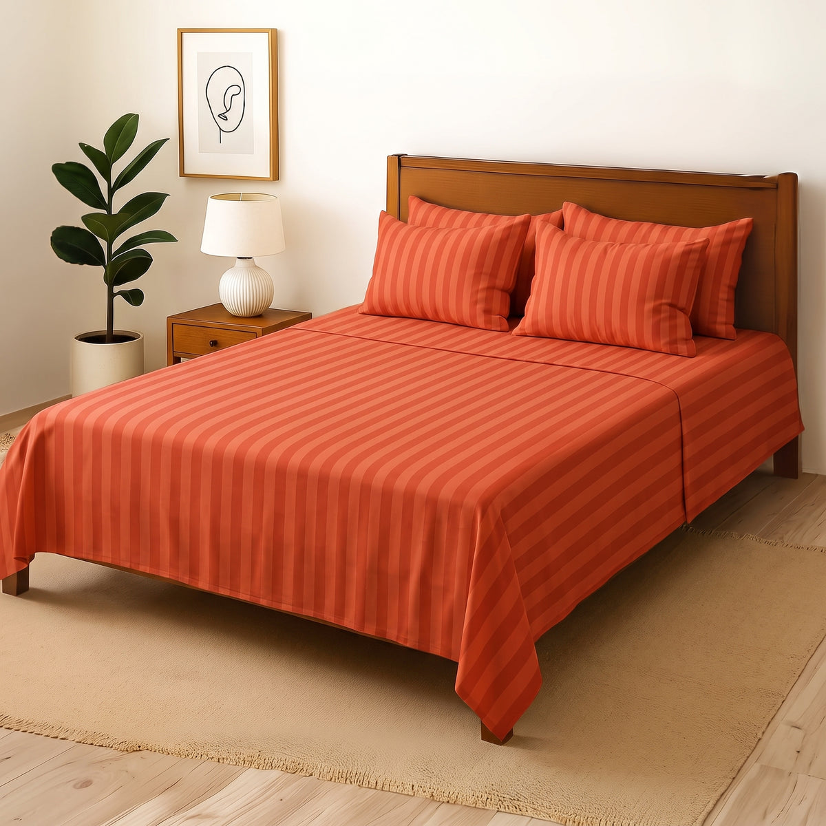 Mejanta Stripes - Bedsheet With 4 Pillow Covers