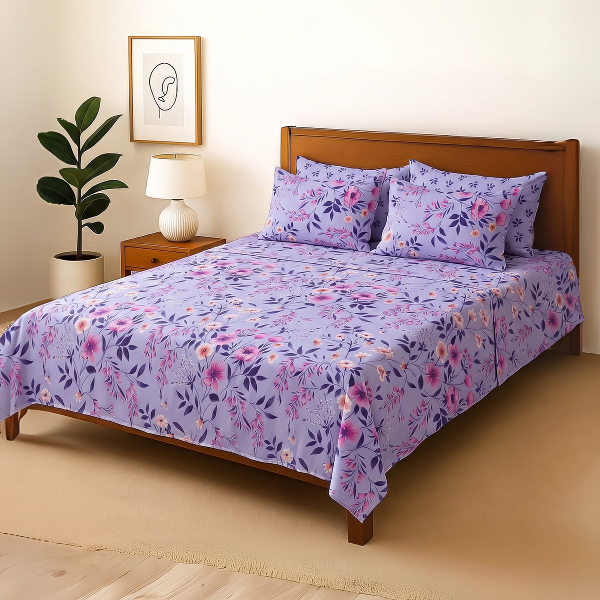 Amethyst Floral Canopy - Bedsheet With 4 Pillow Covers