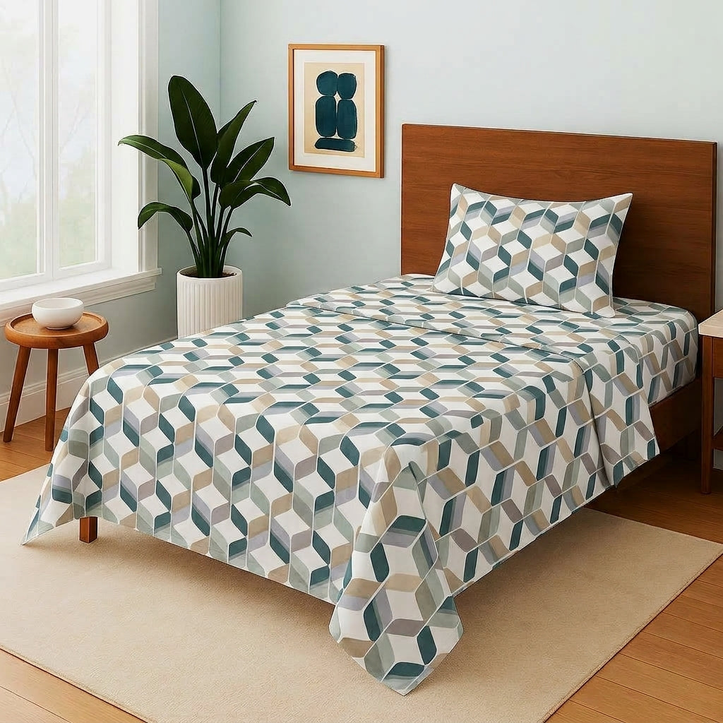 Teal Cube Illusion - Single Bedsheet Set