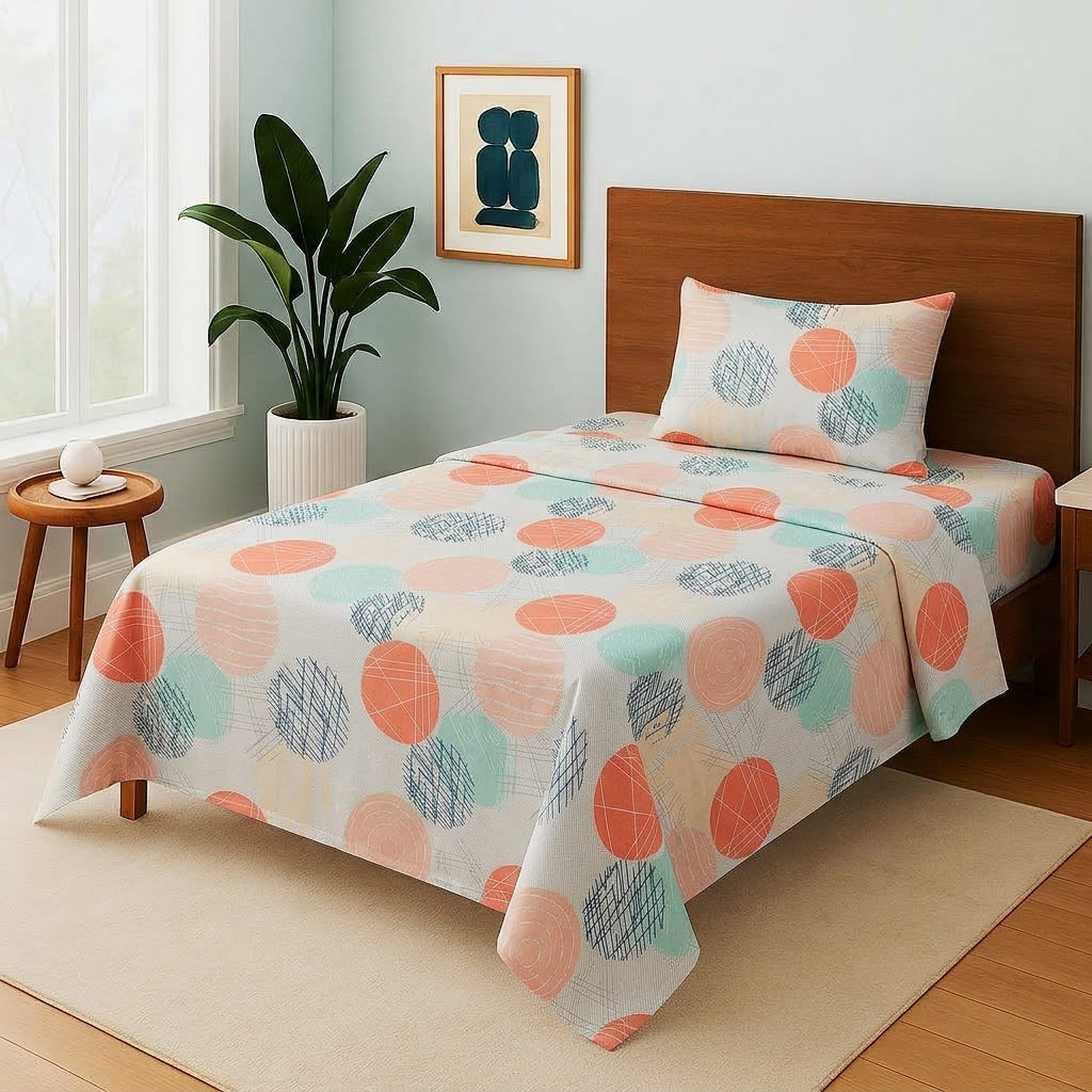 Coral & Mint Orbit - Single Bedsheet Set