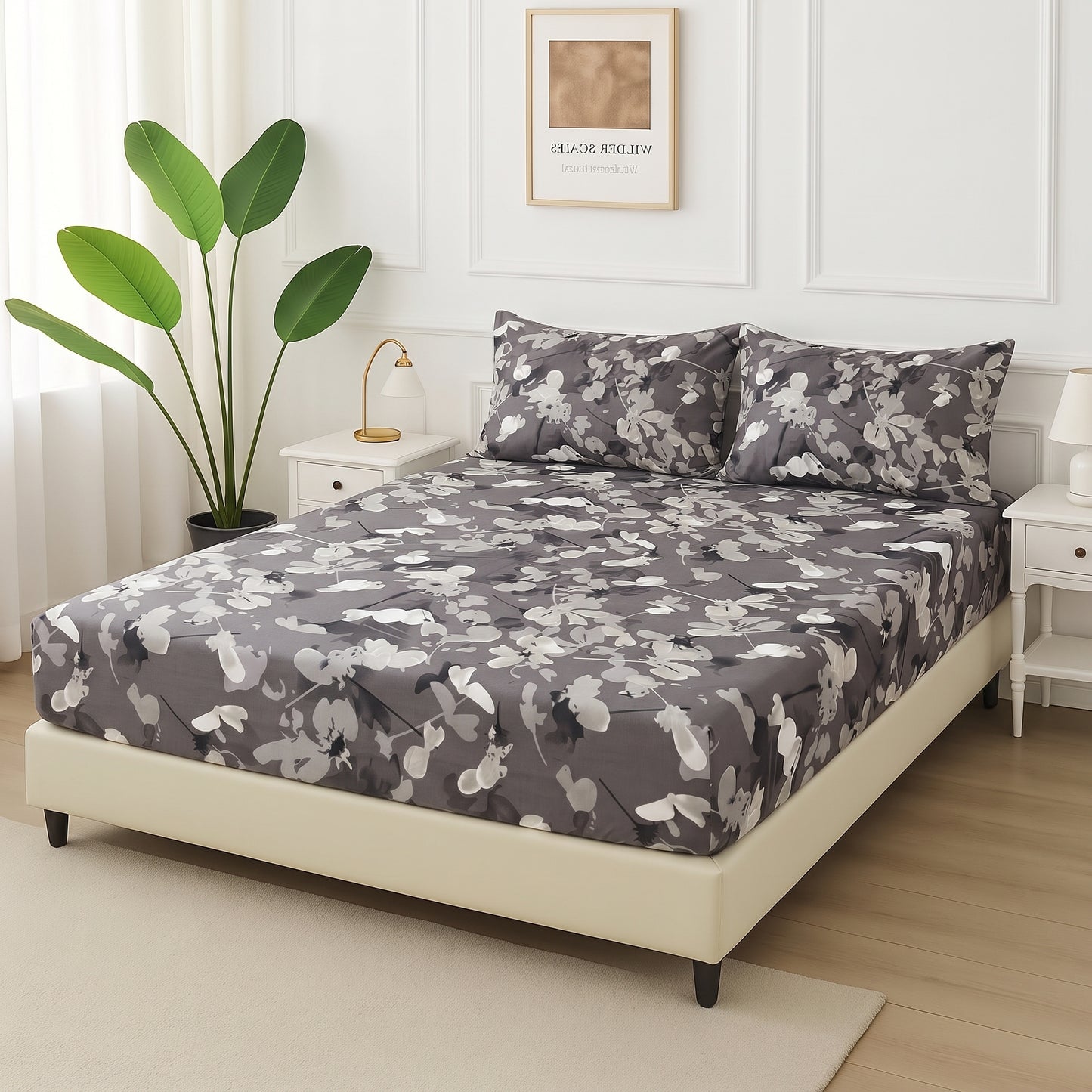 Monochrome Flora - Fitted Bedsheet Set