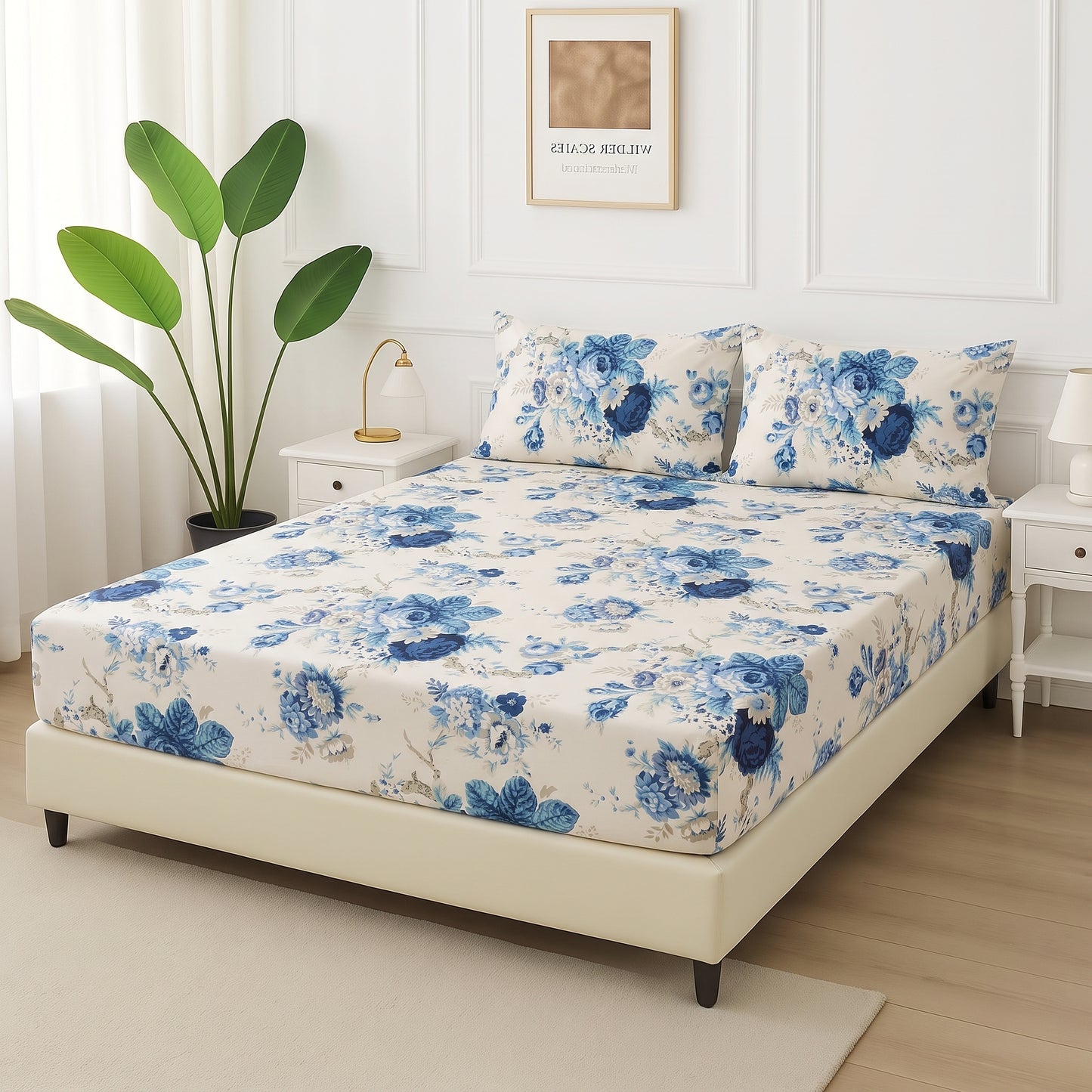 Royal Blue Botanical - Fitted Bedsheet Set