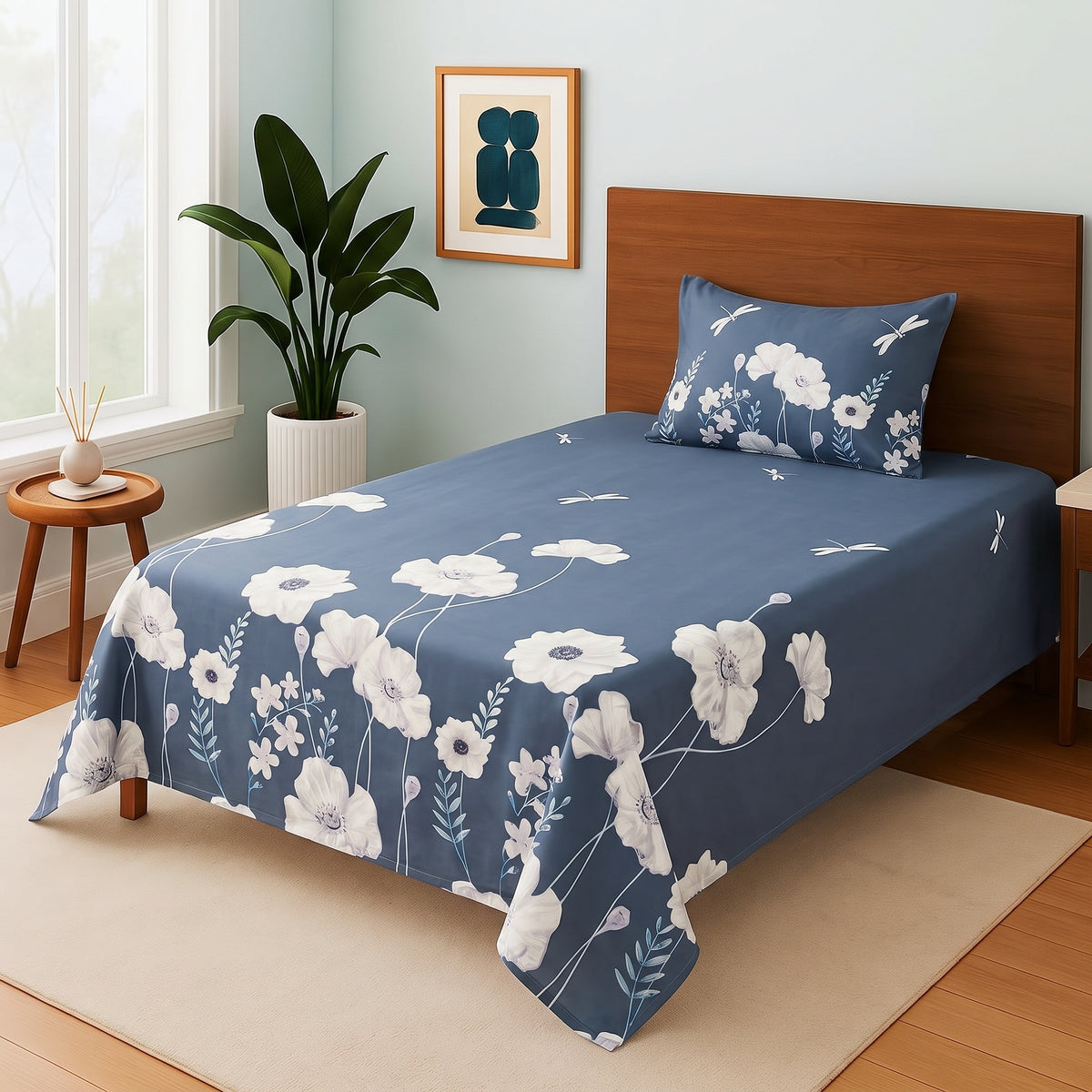 Misty Blue Wildflower - Single Bedsheet Set