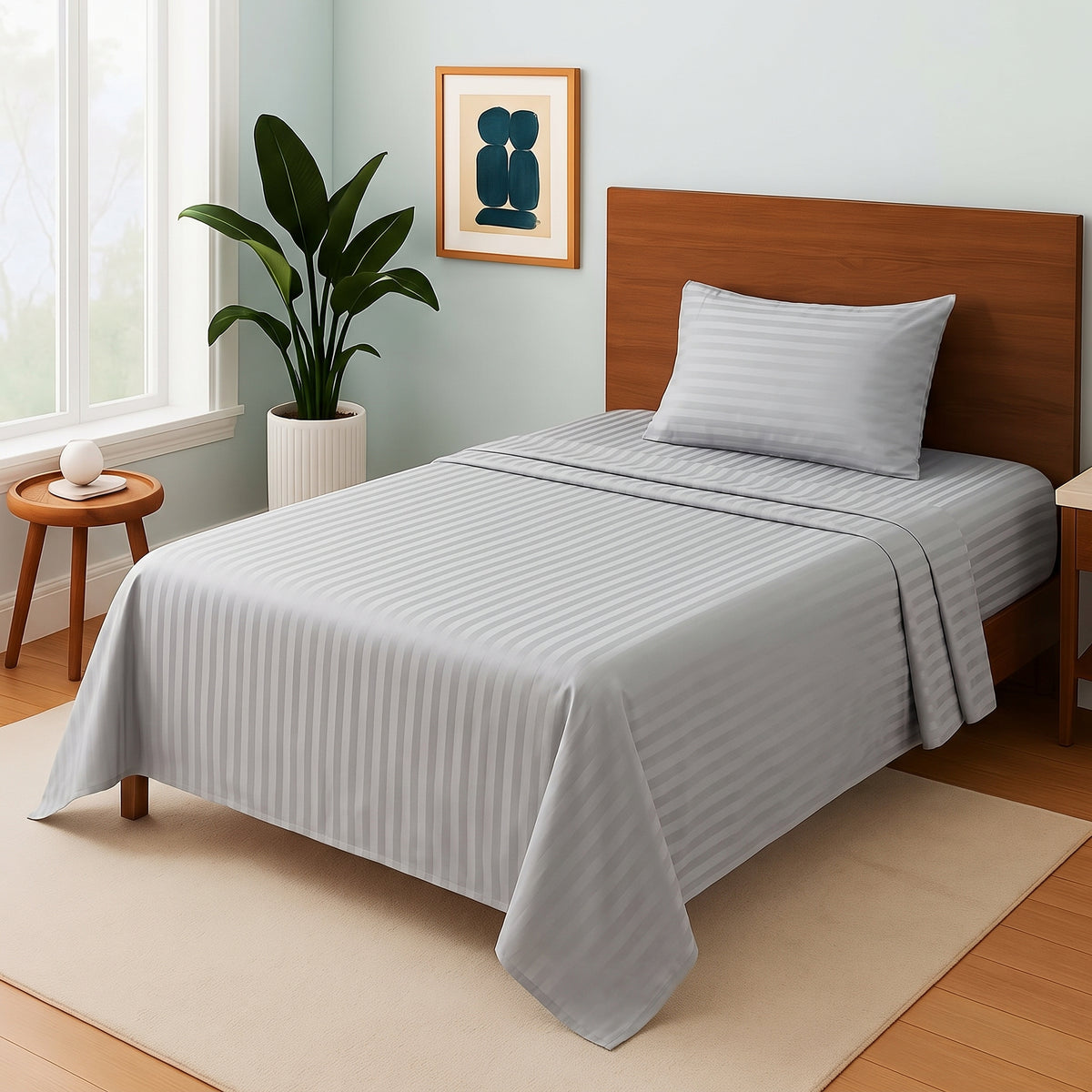 Silver Grey Stripe  - Single Bedsheet Set