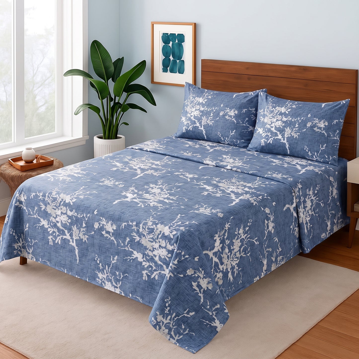 Frosty Blue Branches - Bedsheet Set