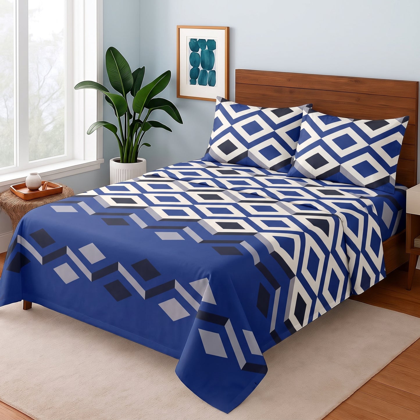 Cobalt Diamond Wave - Bedsheet Set