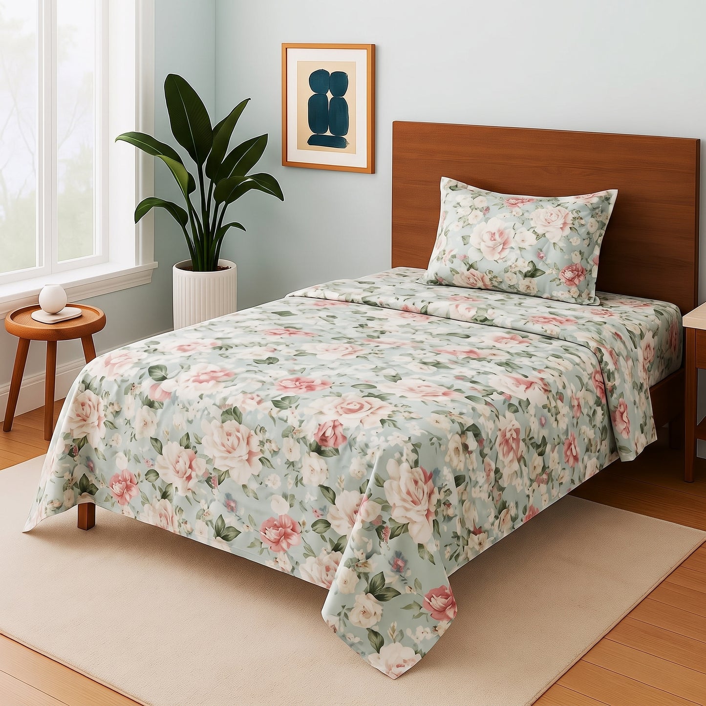 Green FLower - Single Bedsheet Set