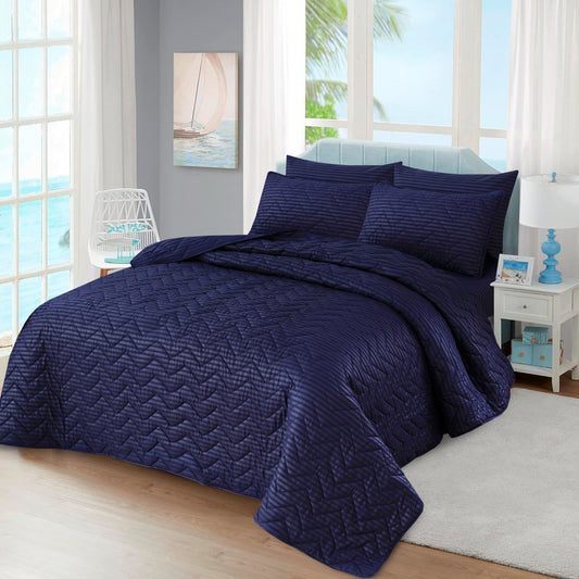 6pcs Comforter Set  - Blue STRIPE Plain