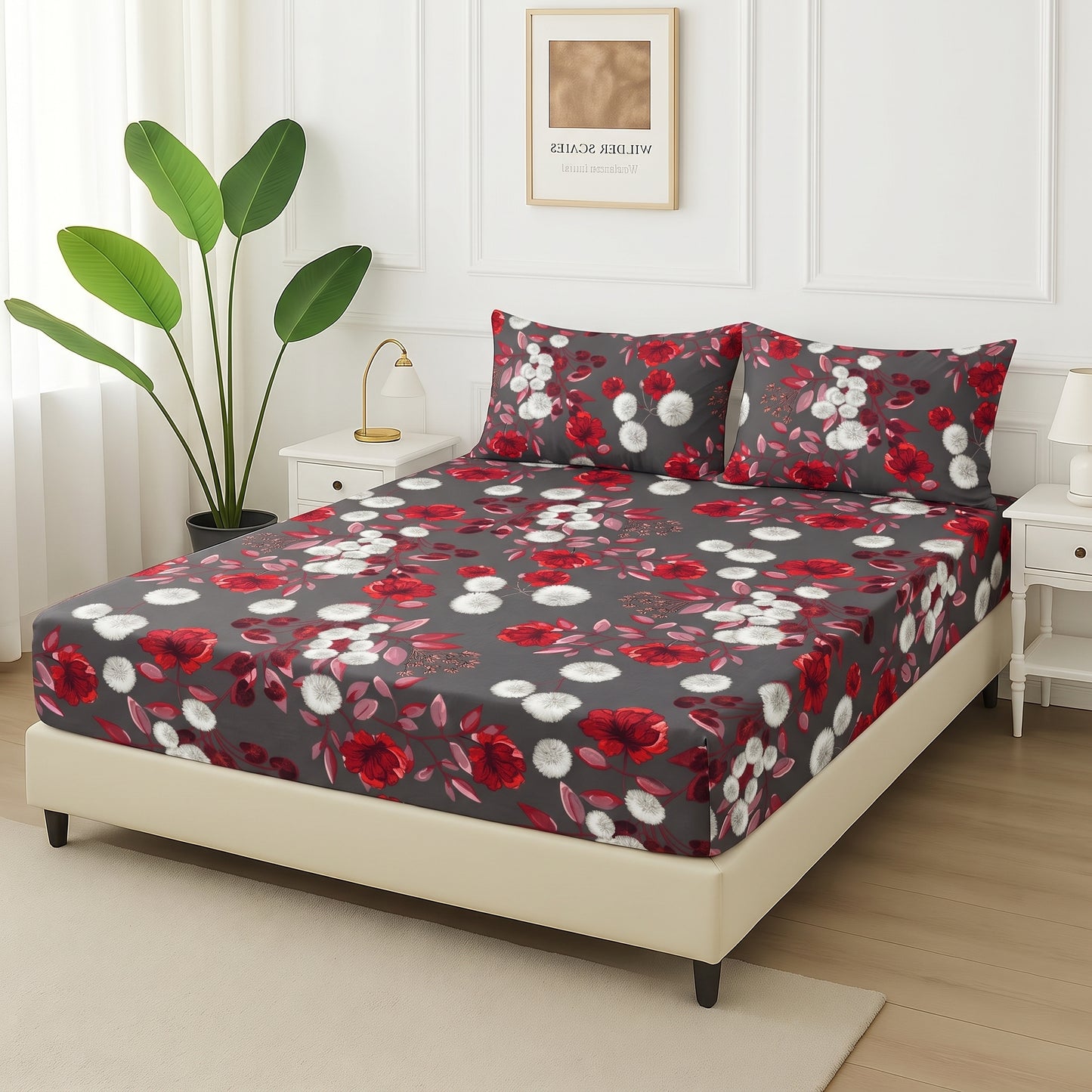 Crimson Dusk - Fitted Bedsheet Set