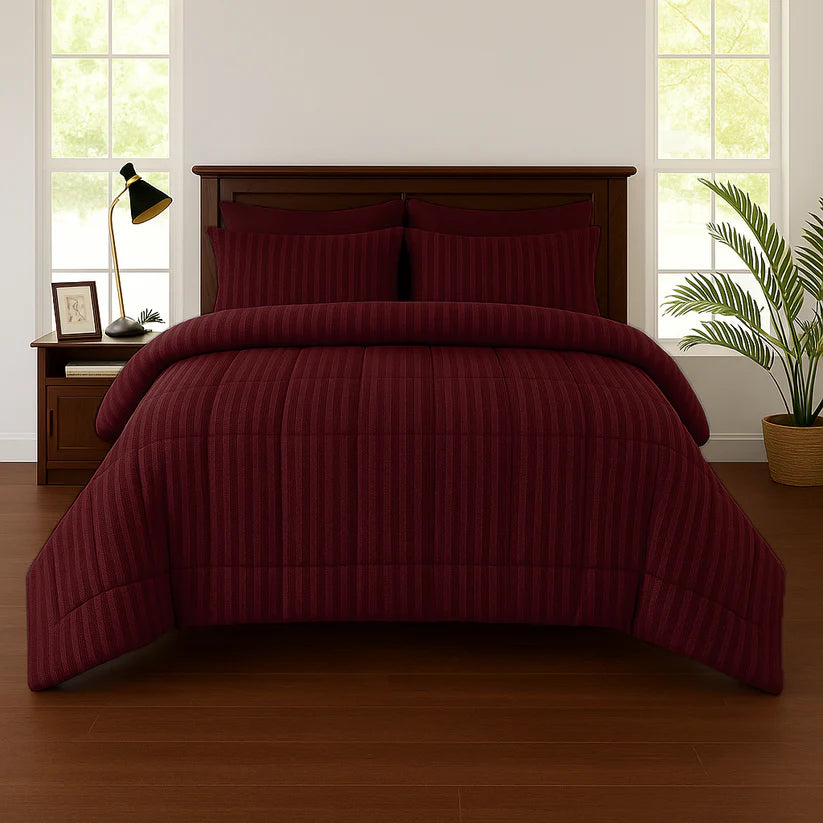 MAROON STRIPE- 6pcs Duvet Cover Set (Without Filling)