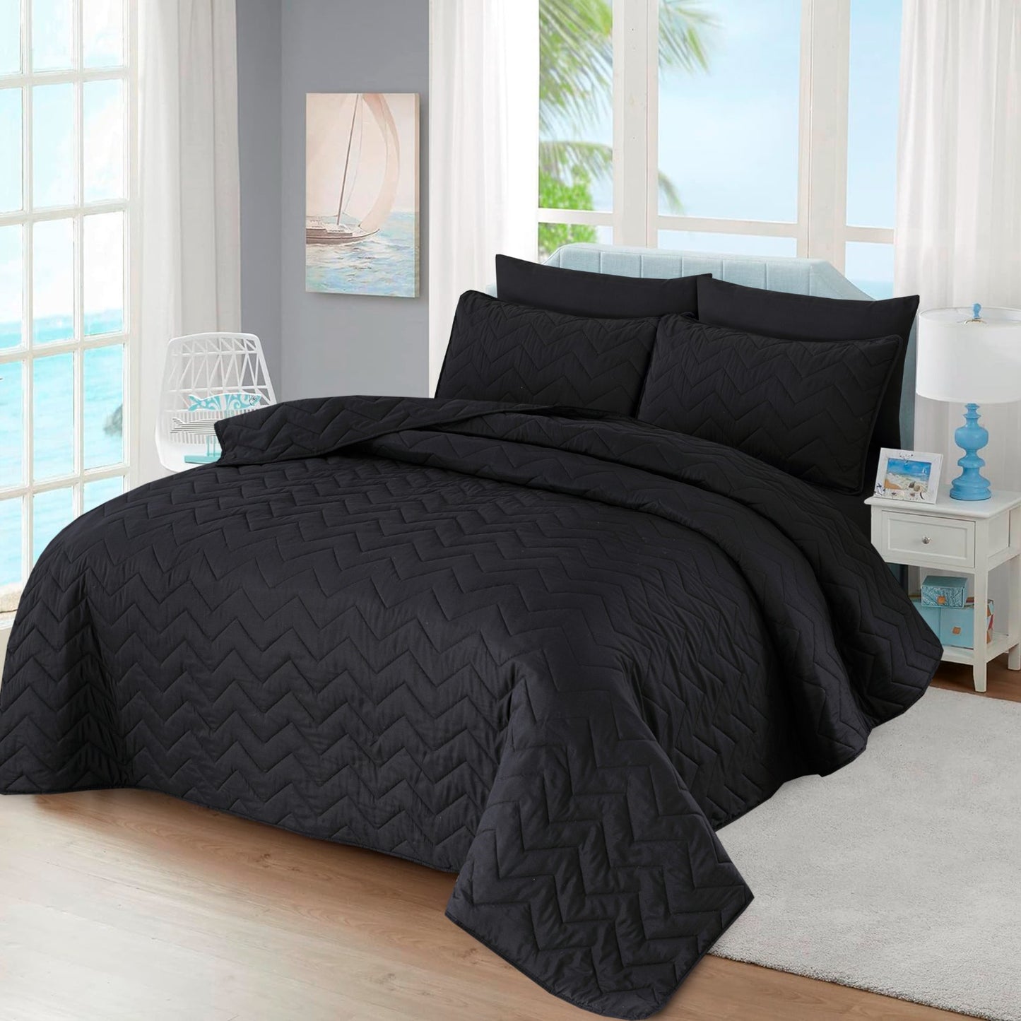 6pcs Summer Comforter Set (Light Filling) - Black King