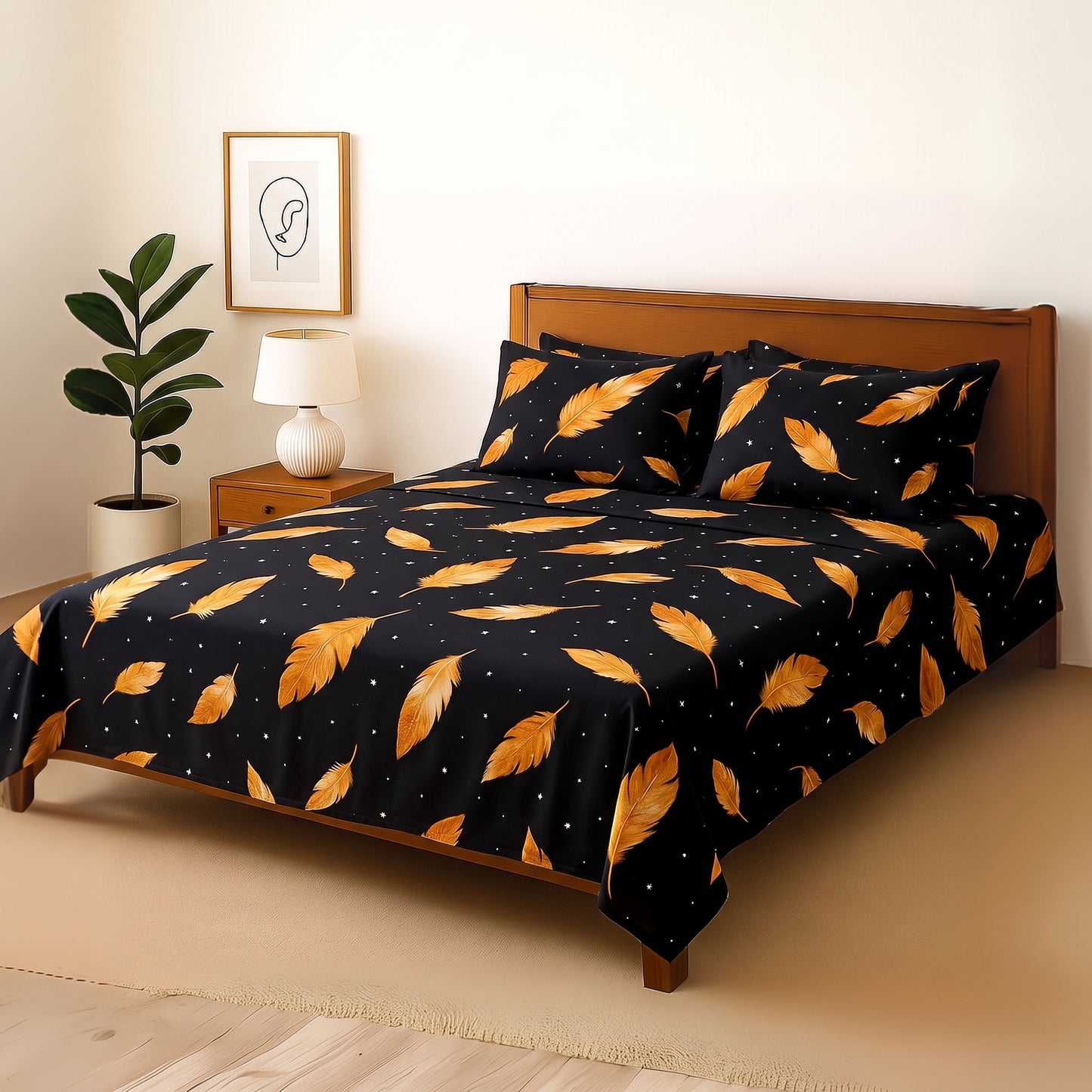 Black Magic - Bedsheet With 4 Pillow Covers